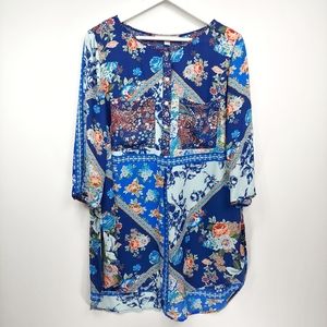 Valerie Stevens floral paisley tunic button up boat neck plus size 1X